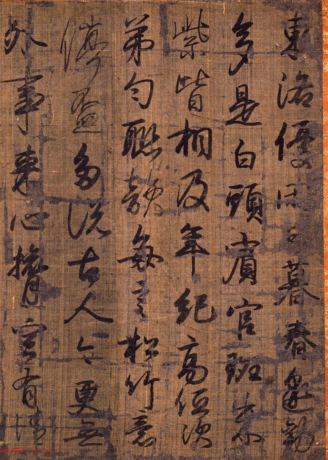 日本小野道风墨书唐诗断简(绢地切)